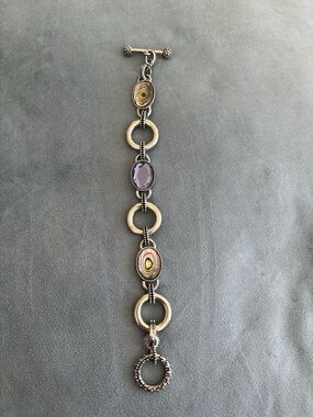 Lia Sophia, silver Link Bracelet with Purple and Iridescent Accents.